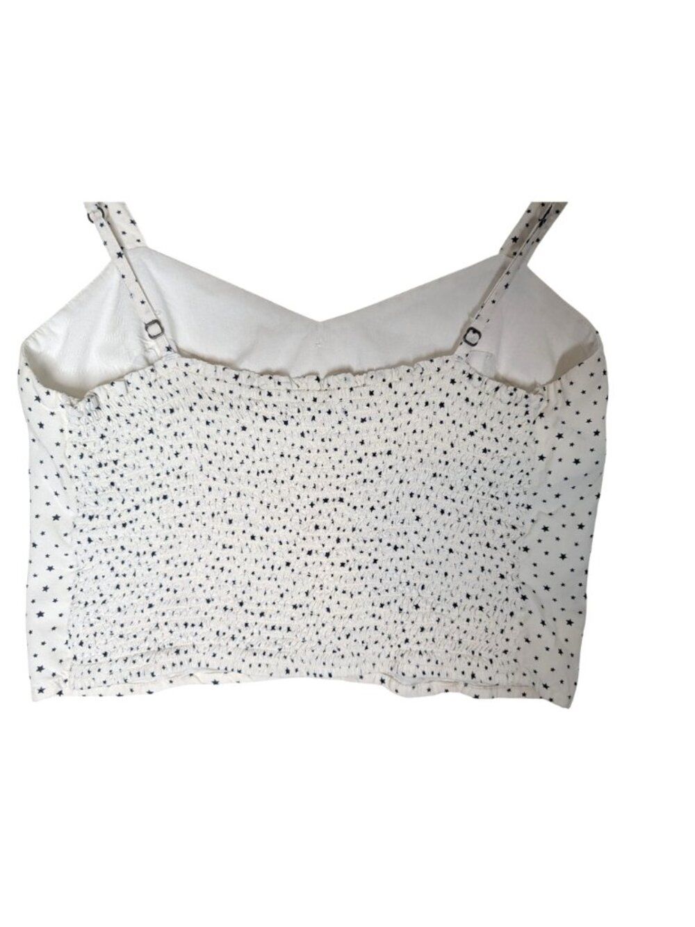 Abercrombie & Fitch Star Print Smocked Crop Top Size M White W/ Blue Stars Butto - Picture 10 of 11